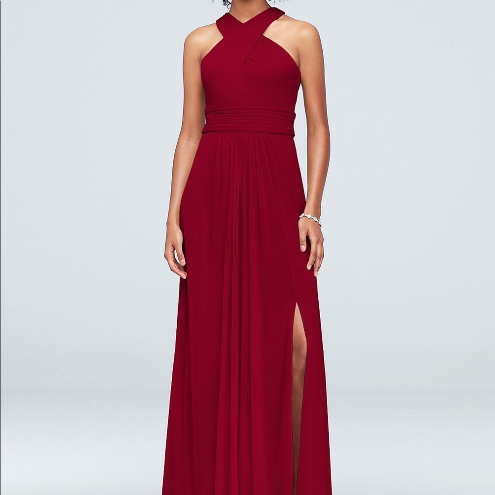CRISSCROSS APPLE RED MESH BRIDESMAID DRESS Sz 8